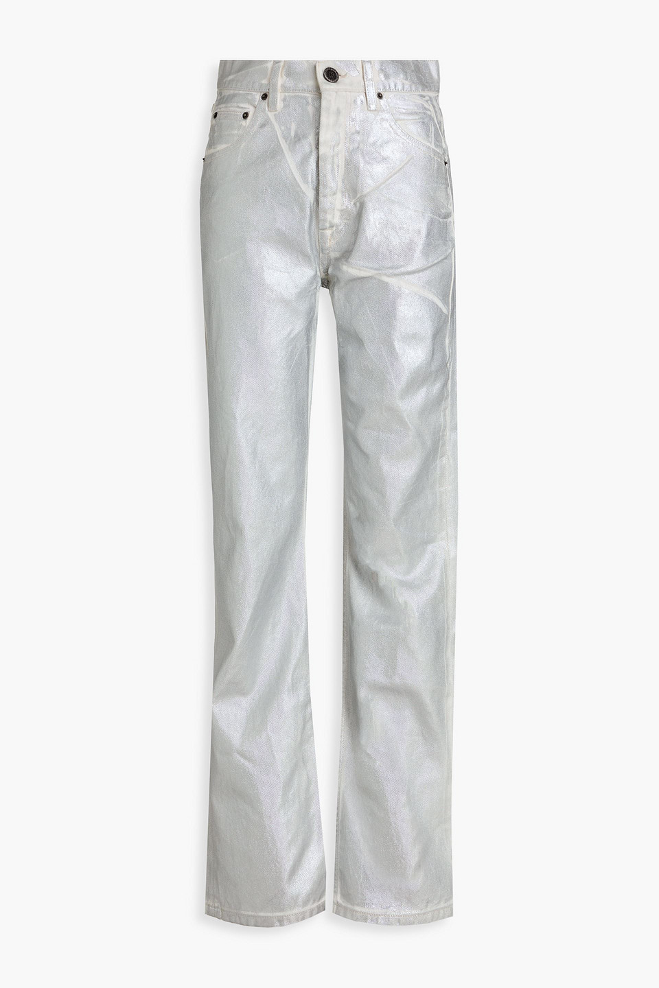 Rotate Birger Christensen Metallic Coated High-rise Straight-leg Jeans In Silver