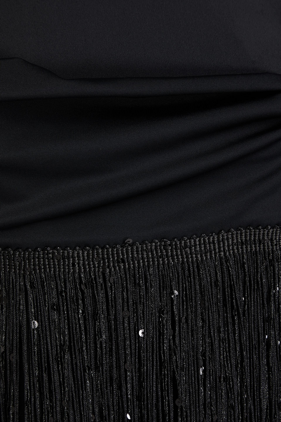 Rotate Birger Christensen Fringed Sequin-embellished Jersey Mini Dress In Black