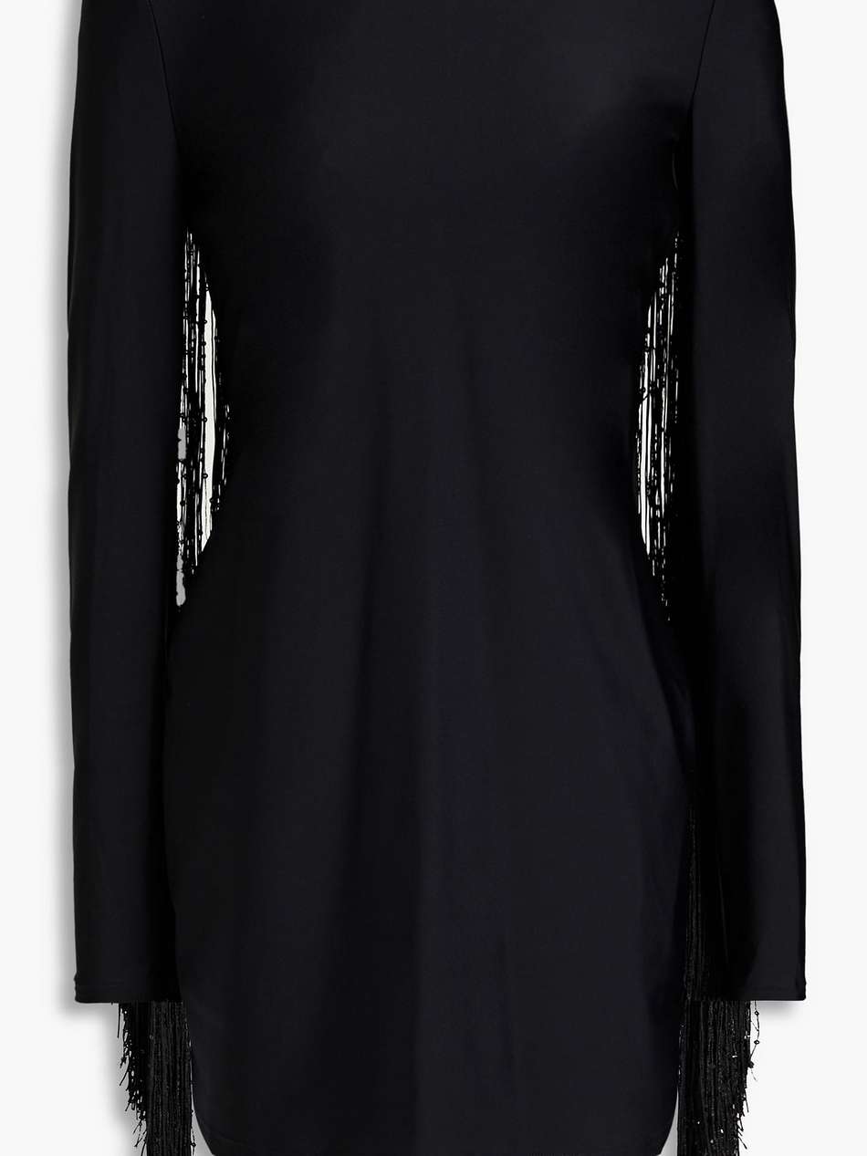 fringed sequin-embellished jersey mini dress