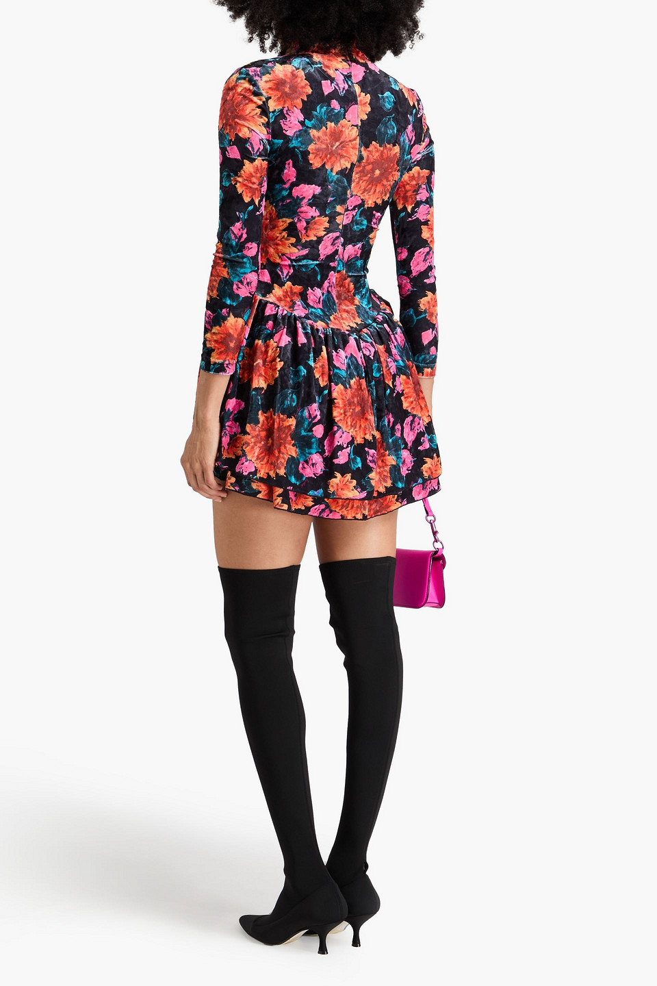 Rotate Birger Christensen Multicolor Mini Dress Velour Floral In Orange