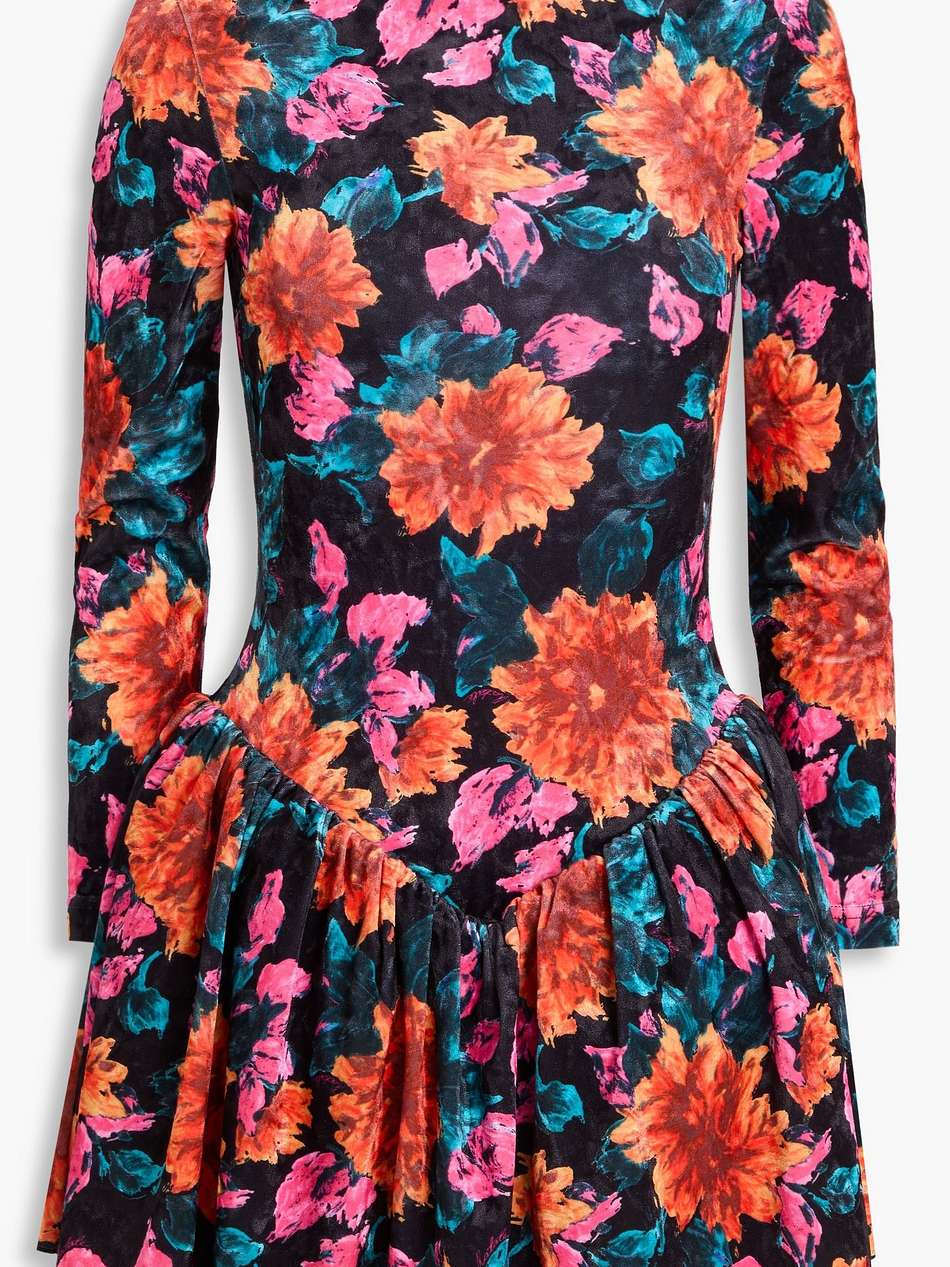 floral-print velvet mini dress