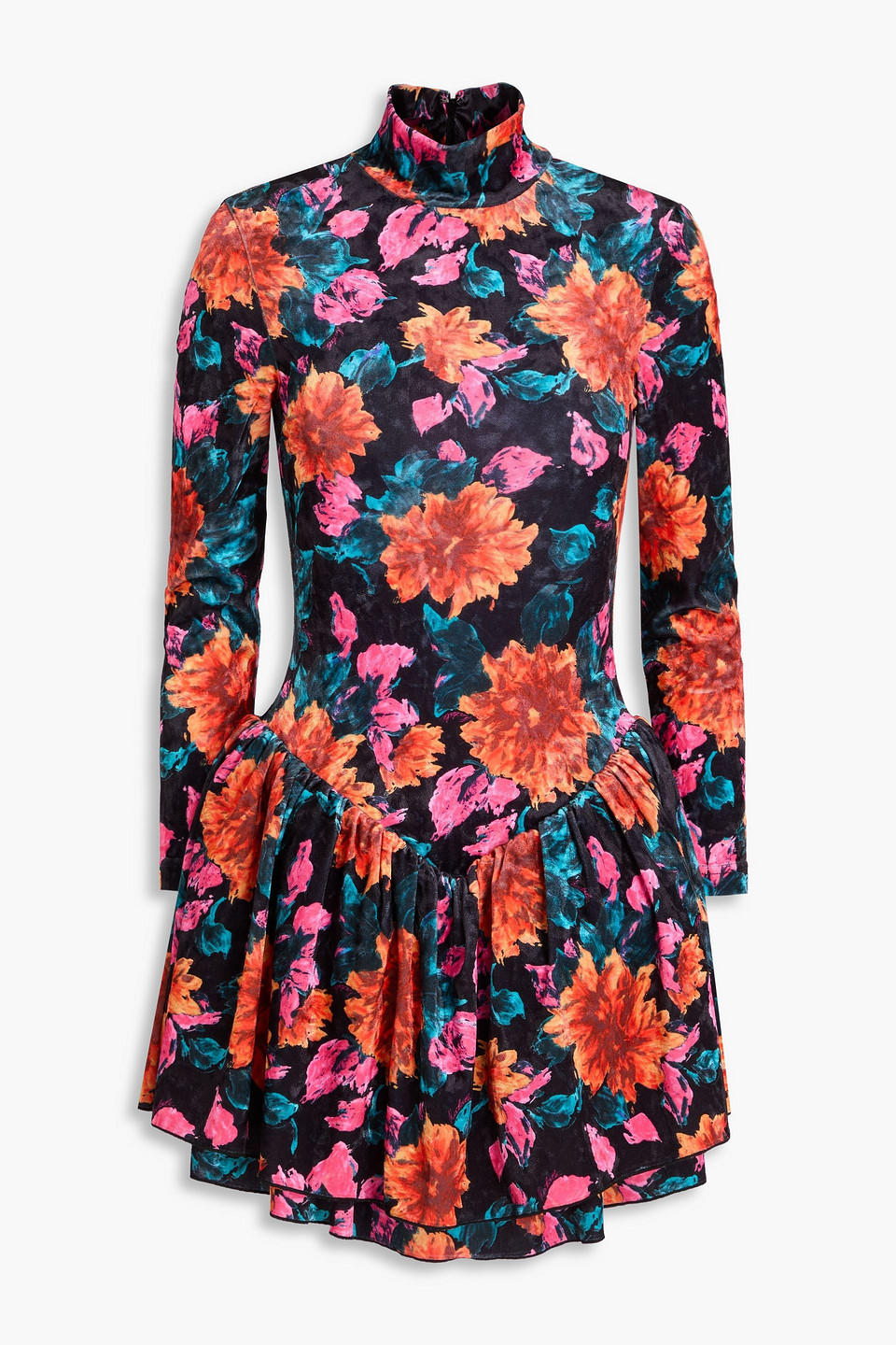 Rotate Birger Christensen Multicolor Mini Dress Velour Floral In Orange
