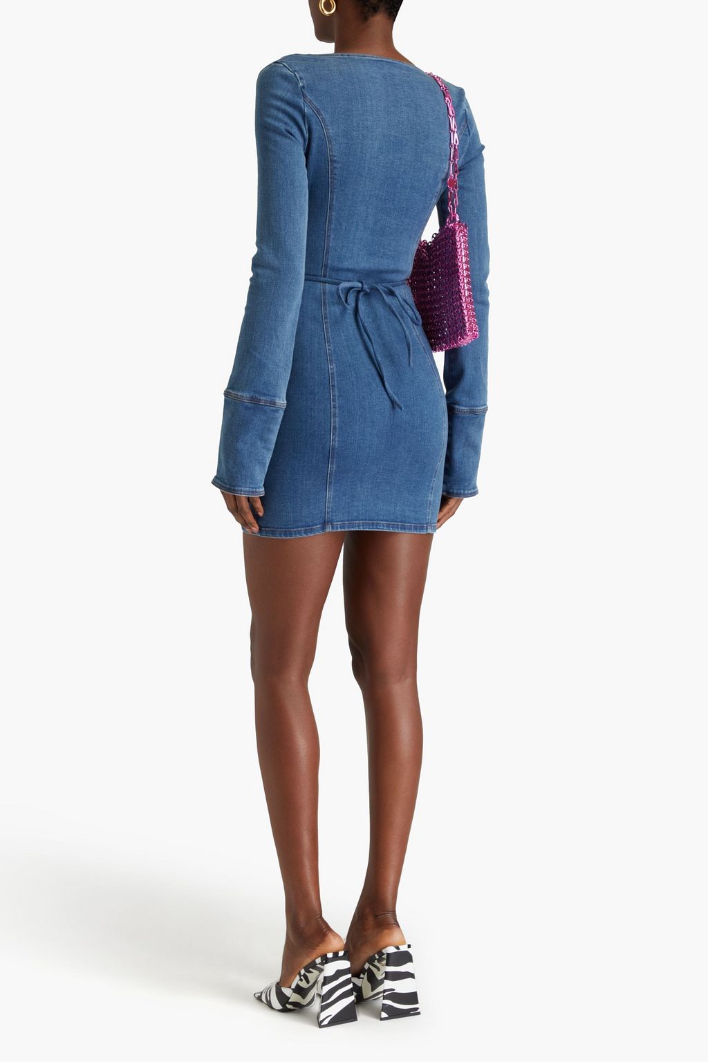 ROTATE BIRGER CHRISTENSEN デニム ミニワンピース フローラルアップリケ付き