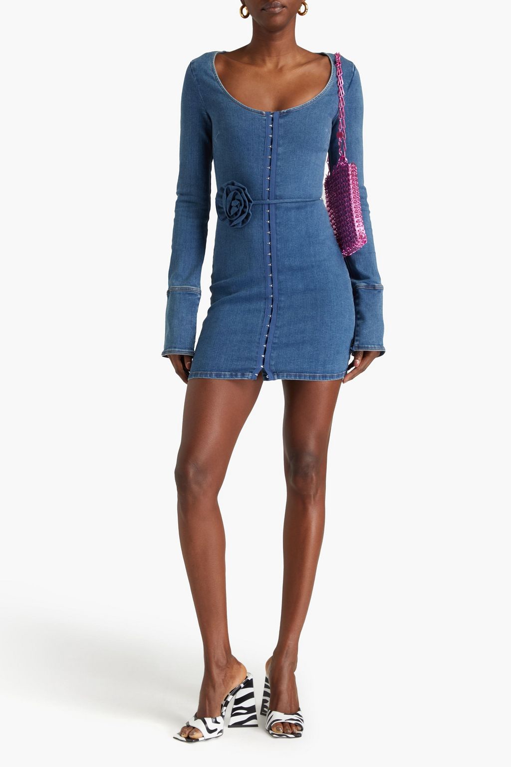 ROTATE BIRGER CHRISTENSEN デニム ミニワンピース フローラルアップリケ付き