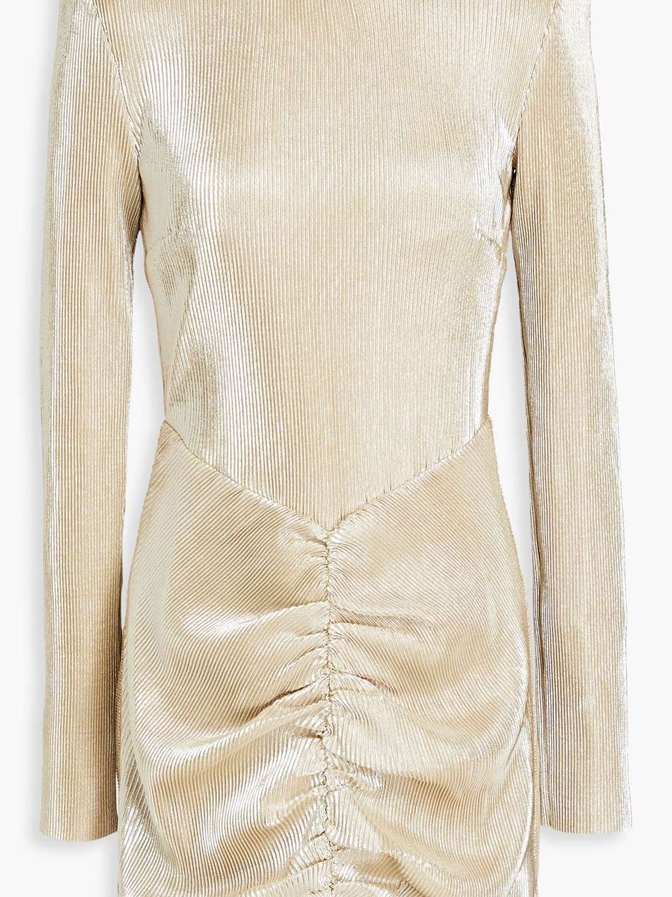 ruched plissé-lamé mini dress