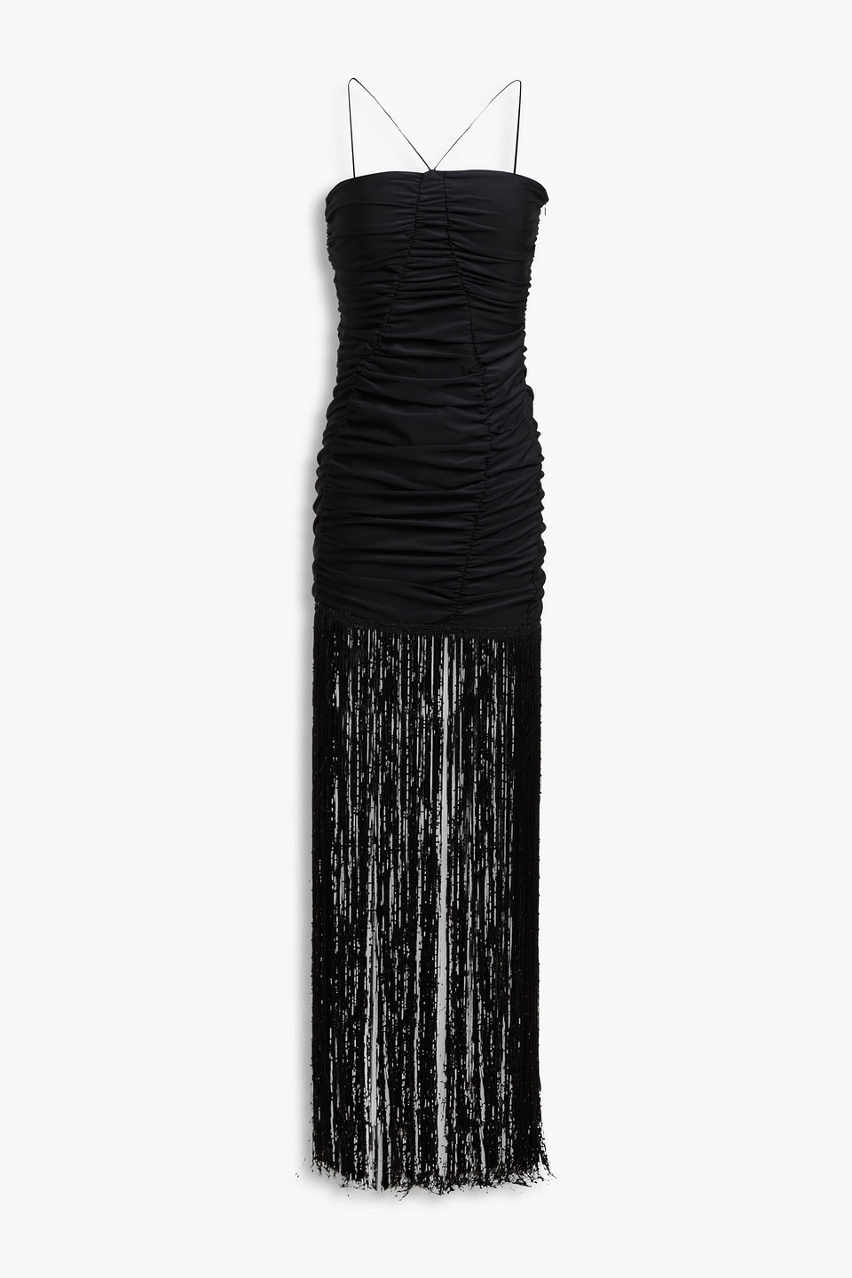 Shop Rotate Birger Christensen Fringed Sequined Jersey Maxi Dress In Black