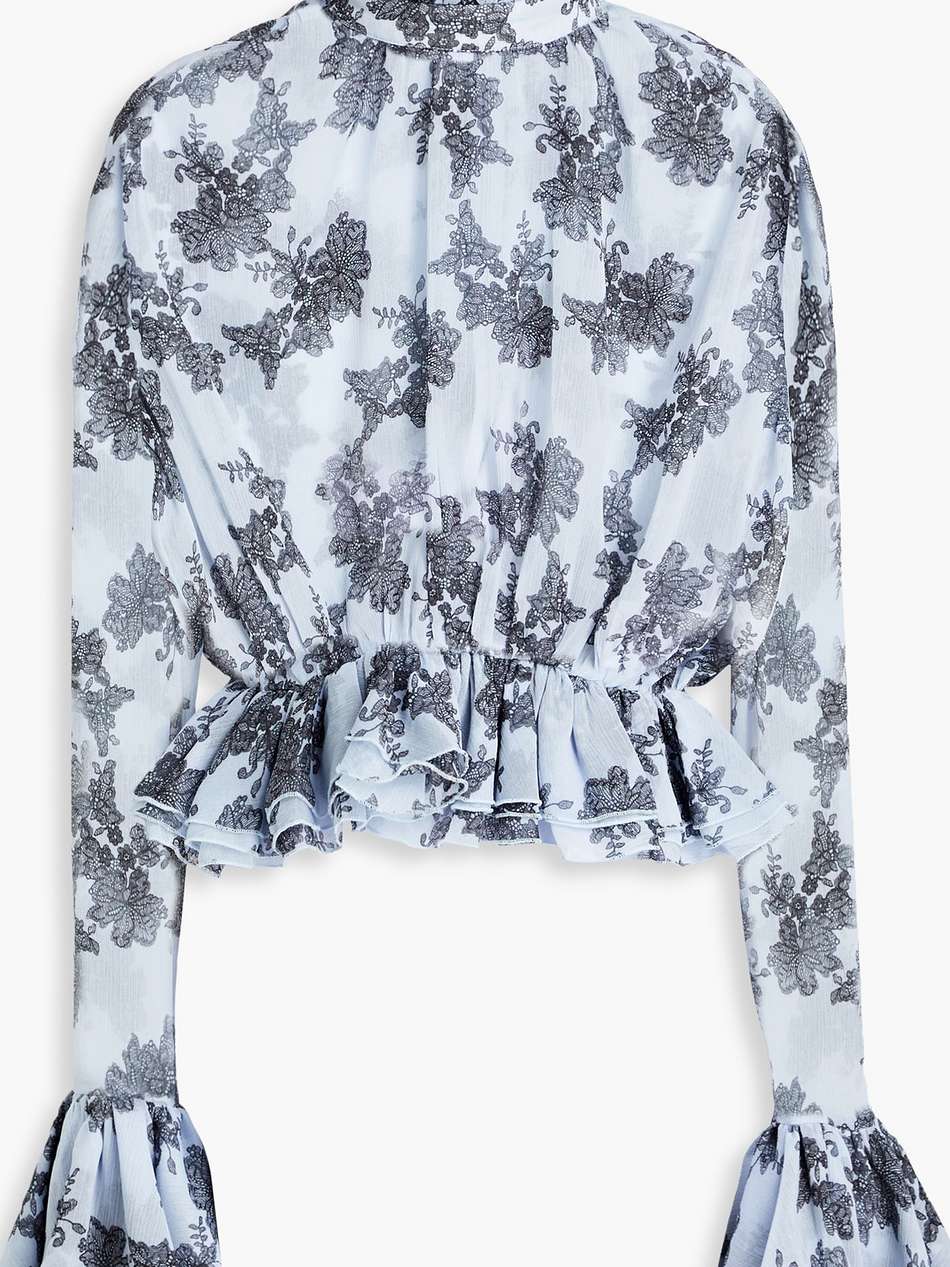 cropped ruffled floral-print chiffon blouse
