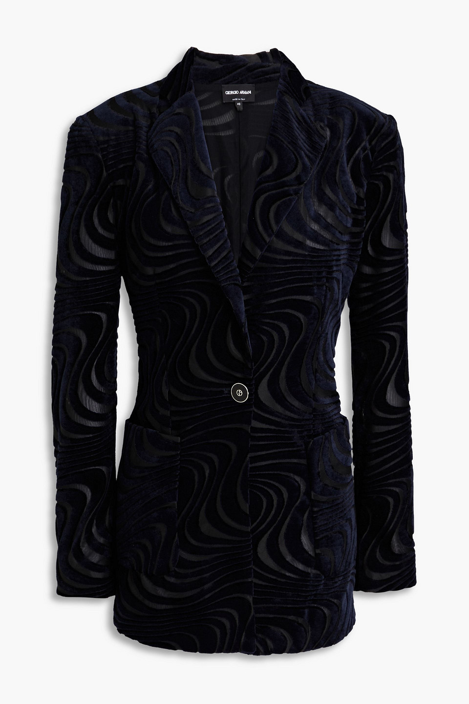 Giorgio Armani Devoré-velvet Blazer In Midnight Blue