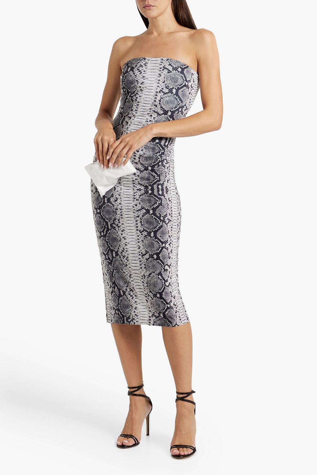 NORMA KAMALI Strapless snake-print stretch-jersey midi dress