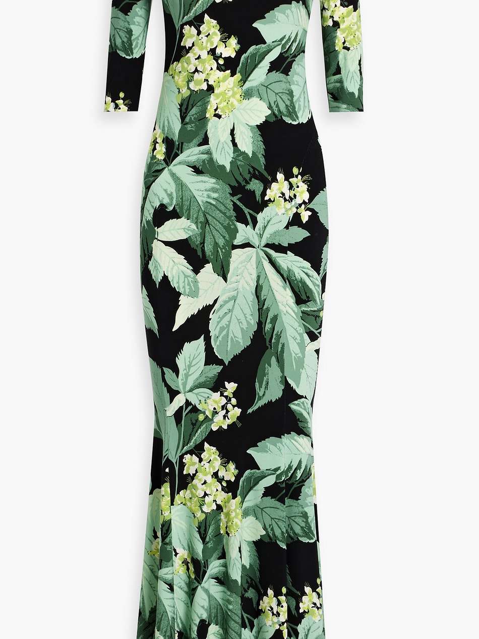 off-the-shoulder floral-print stretch-jersey gown