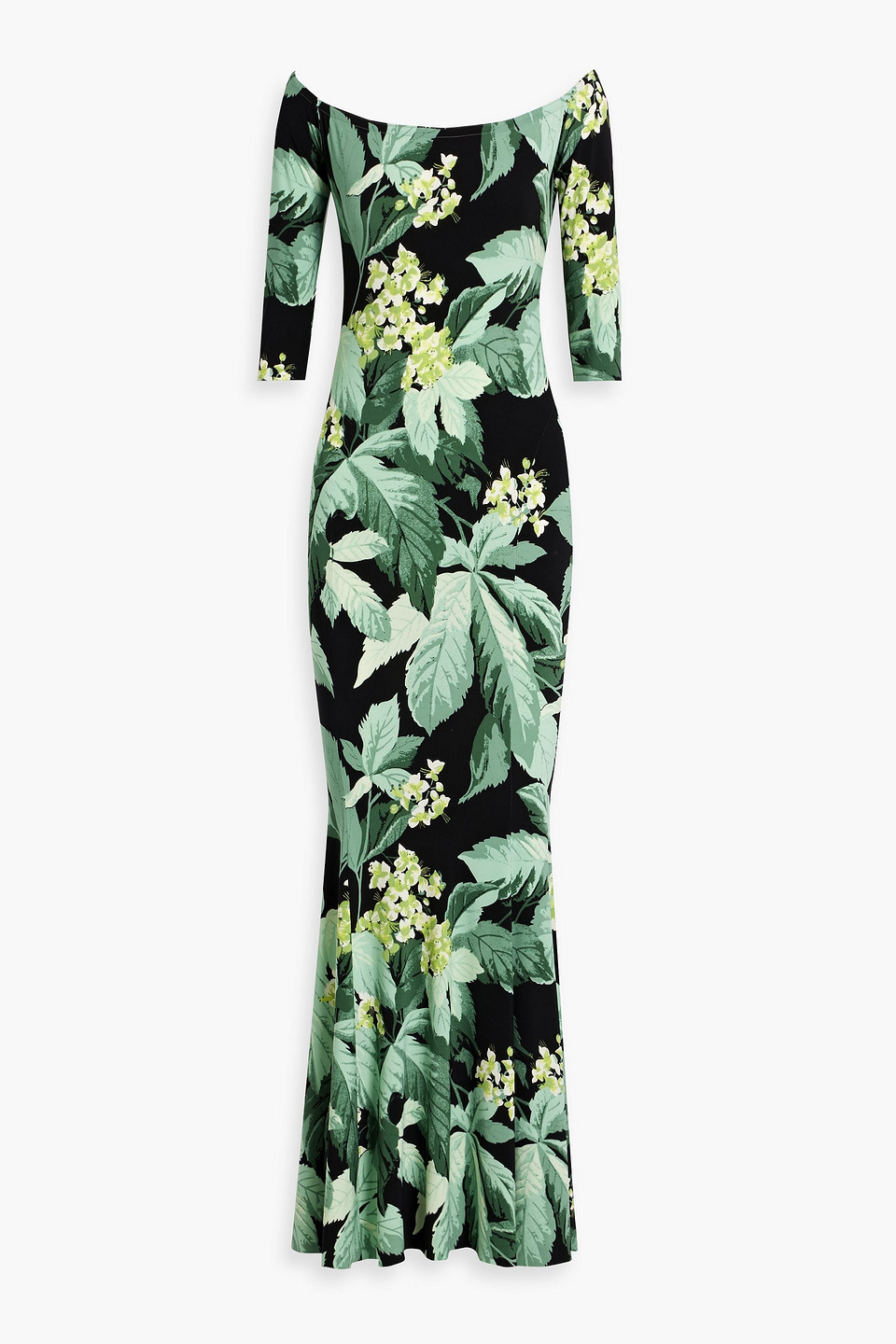 Norma Kamali Off-the-shoulder Floral-print Stretch-jersey Gown In Mint