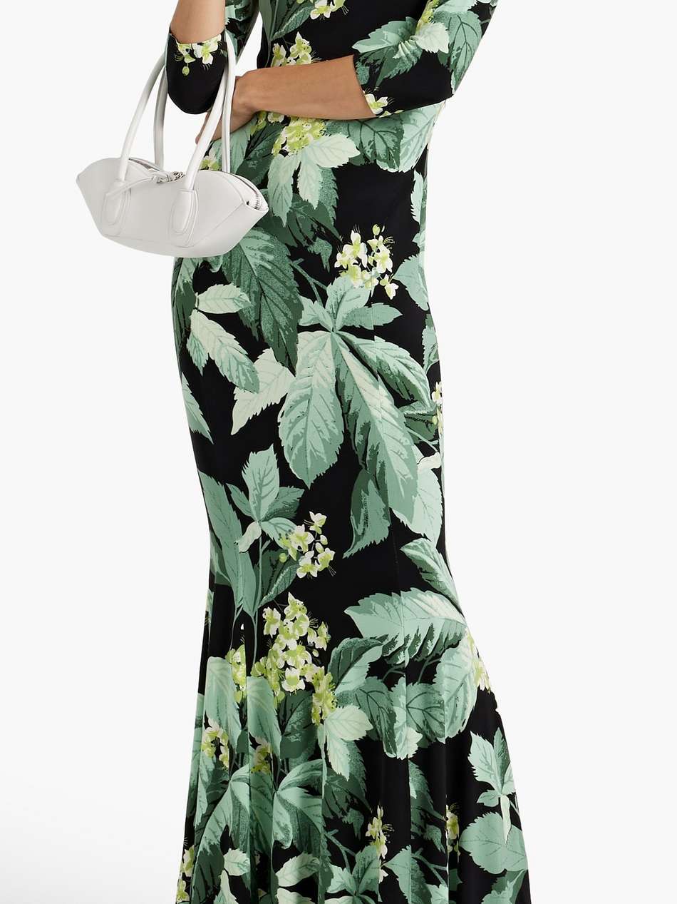 off-the-shoulder floral-print stretch-jersey gown