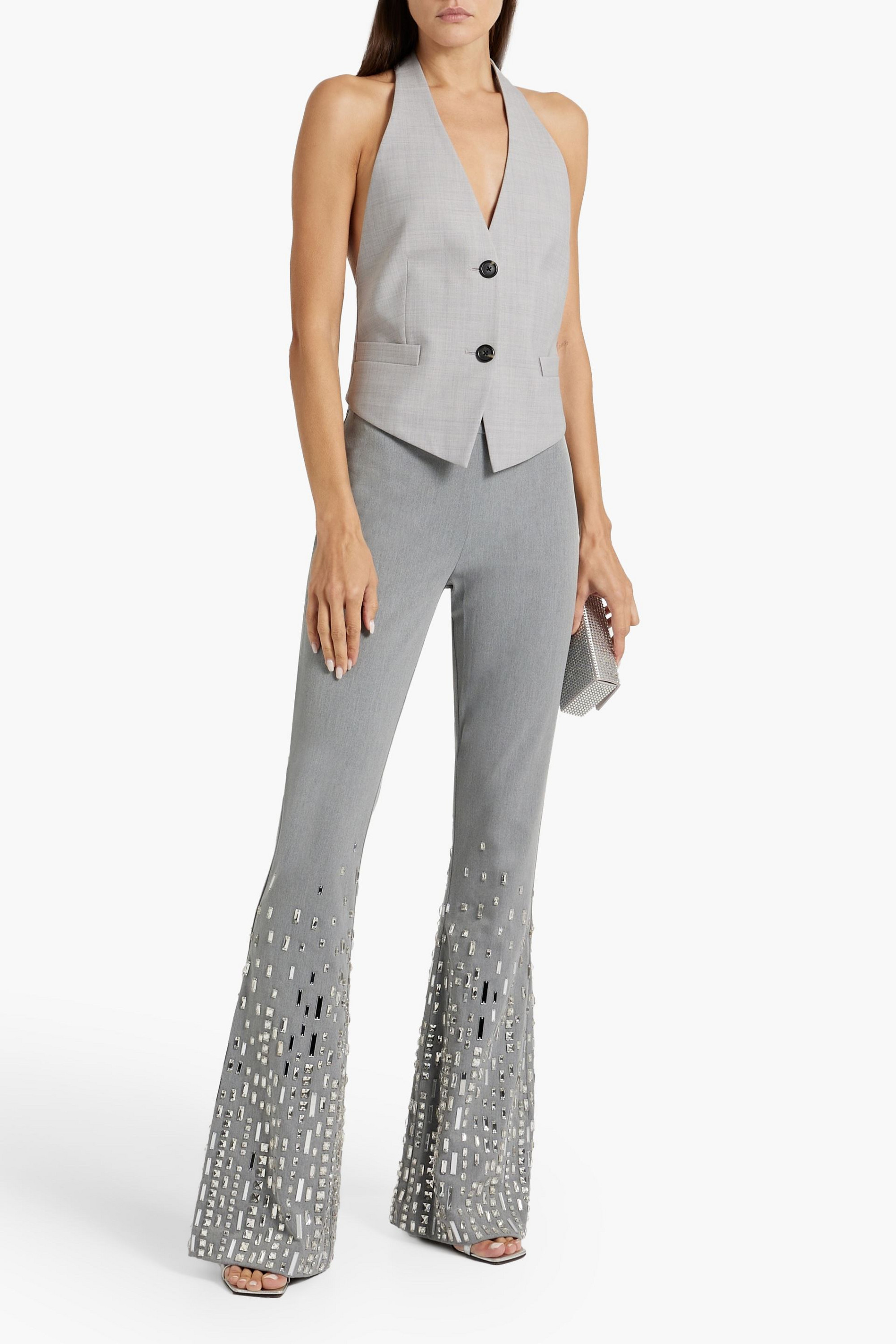 Retrofête Crystal-embellished woven flared pants