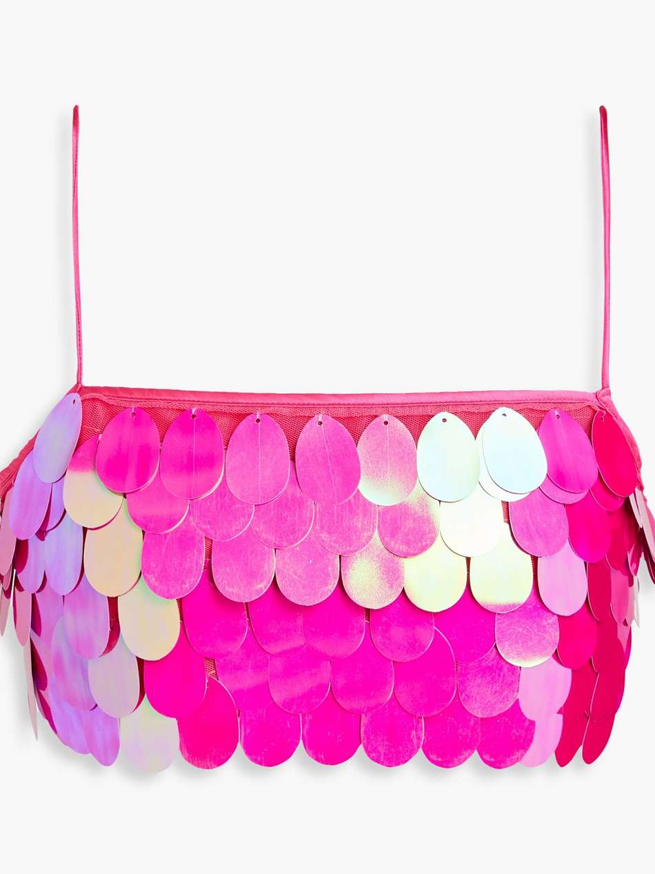 cropped sequined tulle top