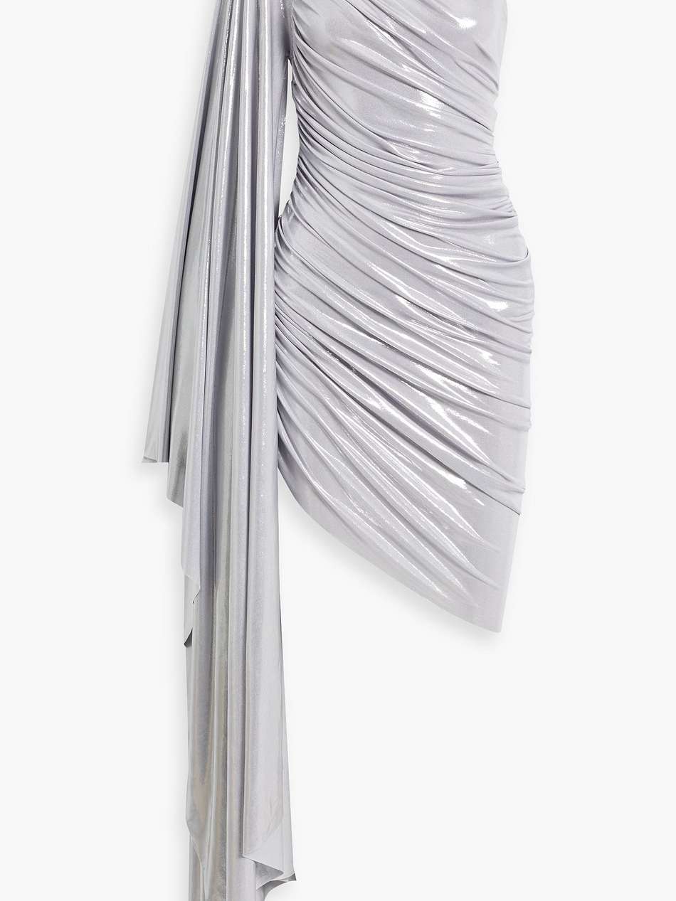 diana one-shoulder ruched metallic stretch-jersey mini dress