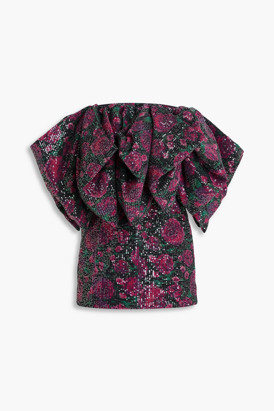 Rotate Birger Christensen Floral-print Sequined Tulle Strapless Mini Dress In Pink