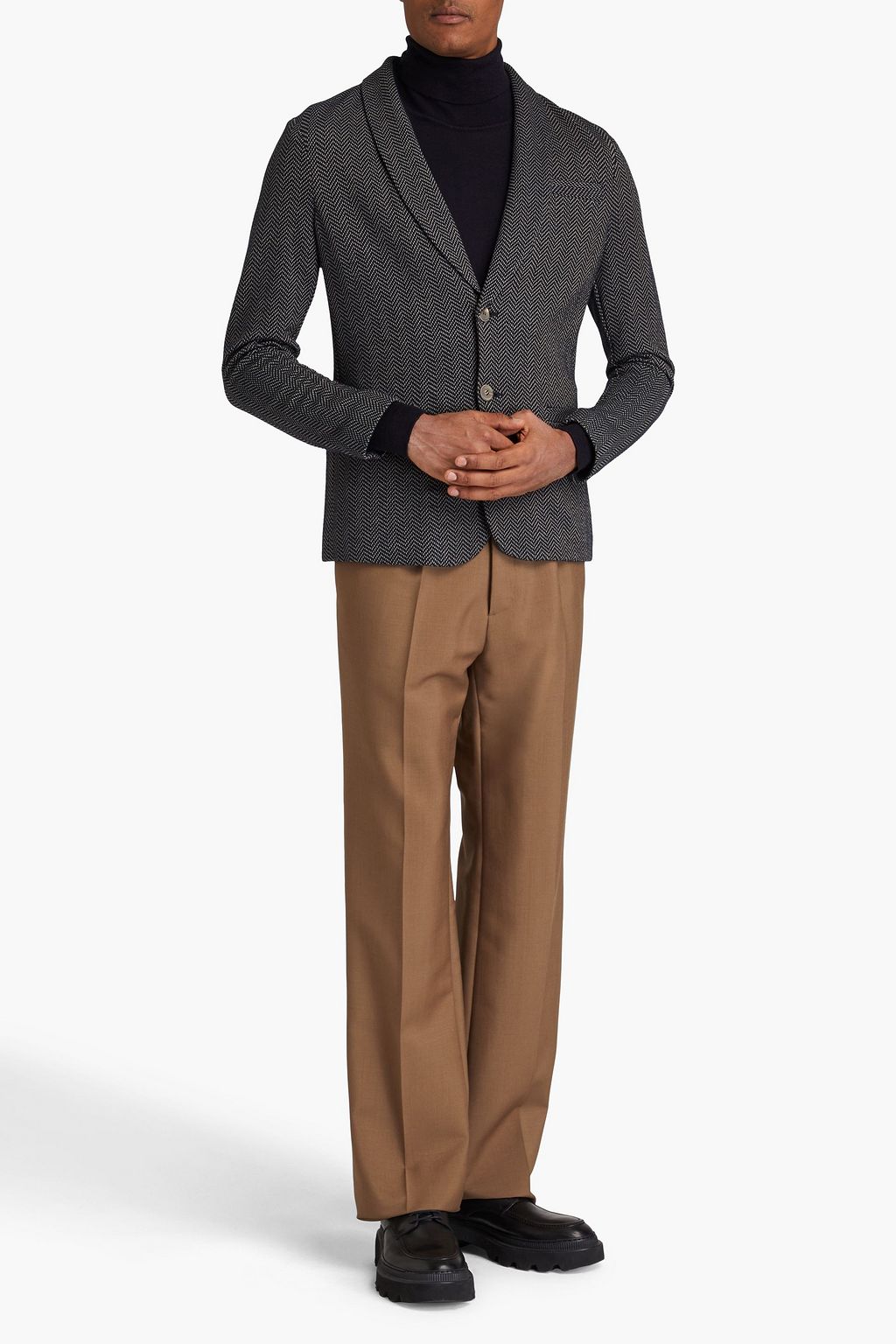 GIORGIO ARMANI Jacquard-knit cotton and cashmere-blend blazer