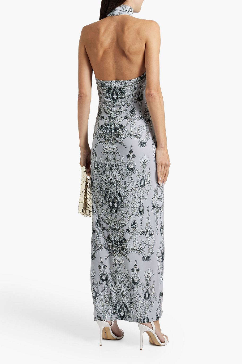 NORMA KAMALI Printed stretch-jersey halterneck gown