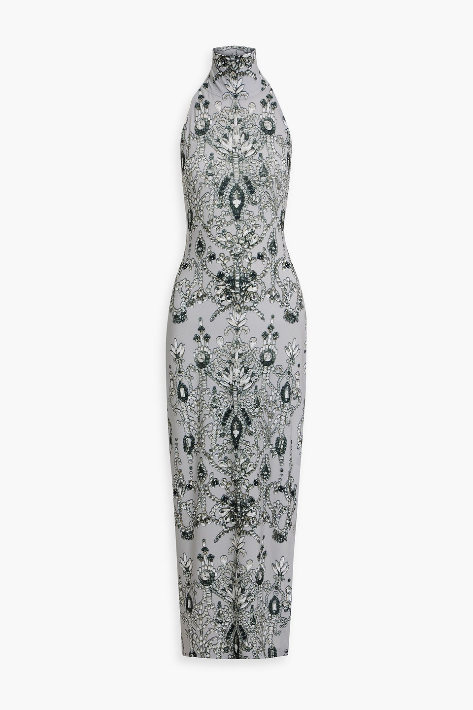 Norma Kamali Printed Stretch-jersey Halterneck Gown In Light Gray