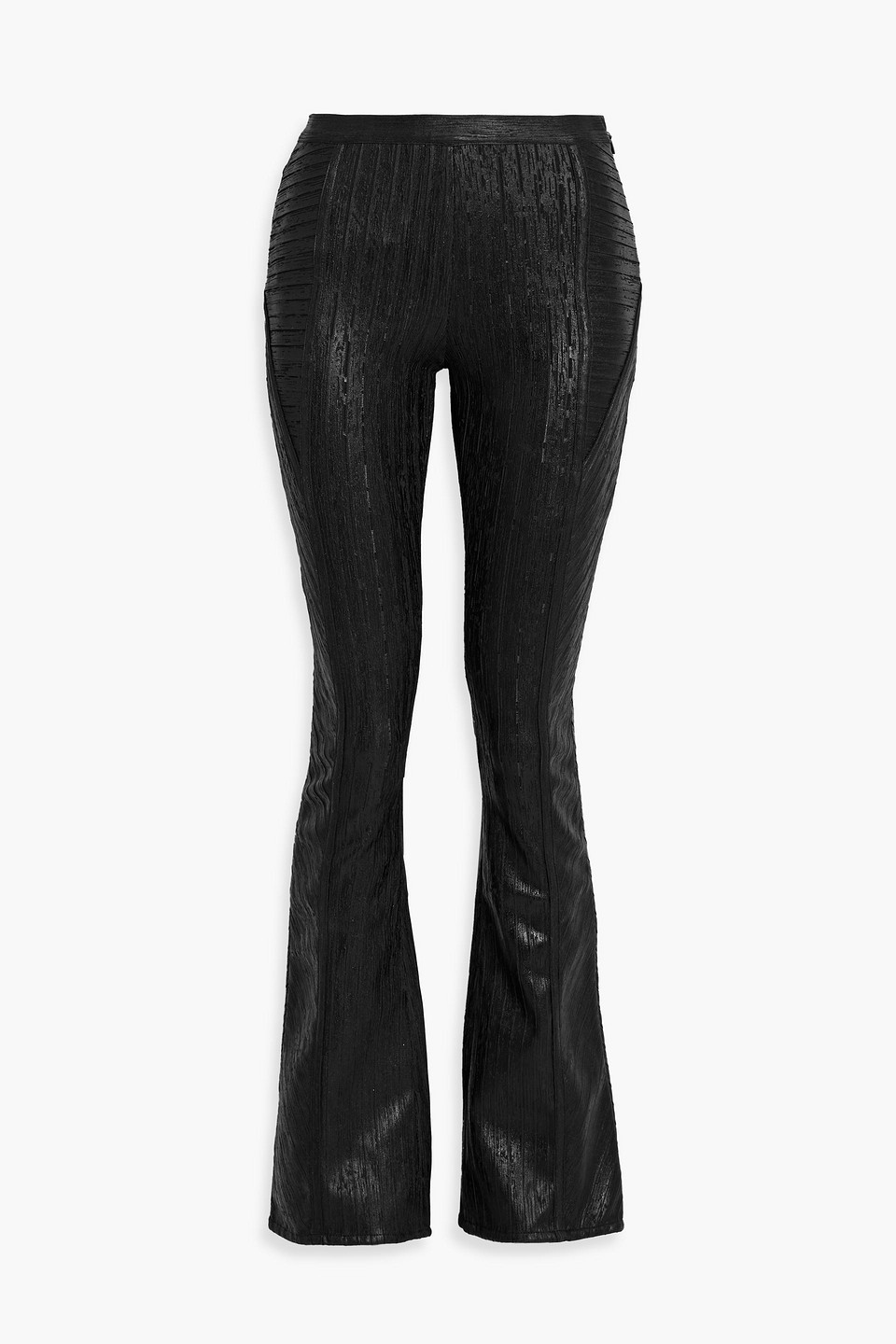 Retroféte Lana Metallic Ribbed-knit Flared Pants In Black