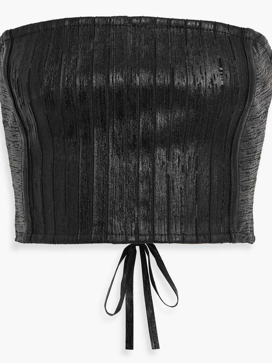 evey strapless cropped metallic ribbed-knit top