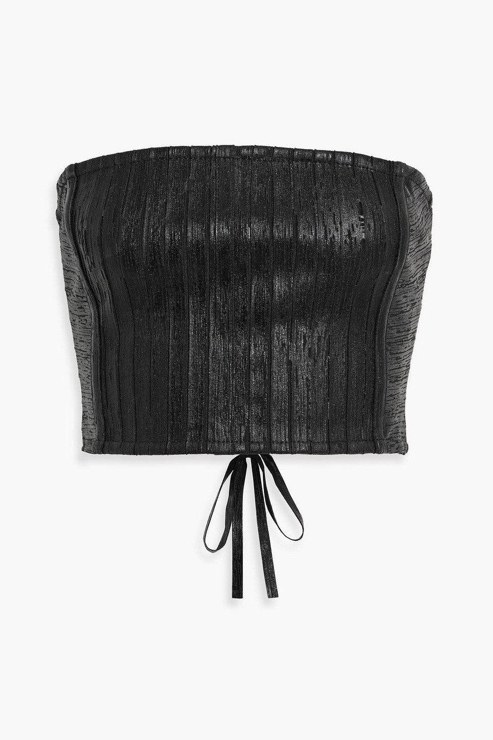 Retroféte Evey Strapless Cropped Metallic Ribbed-knit Top In Black