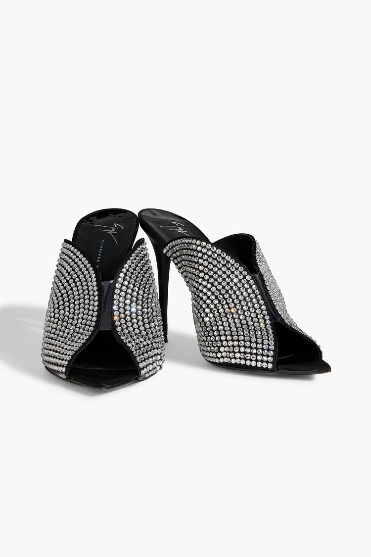GIUSEPPE ZANOTTI Intriigo Sparkle Crystal embellished Satin Mules THE giuseppe-zanotti-intriigo-sparkle-crystal-embellished-satin-mules-the