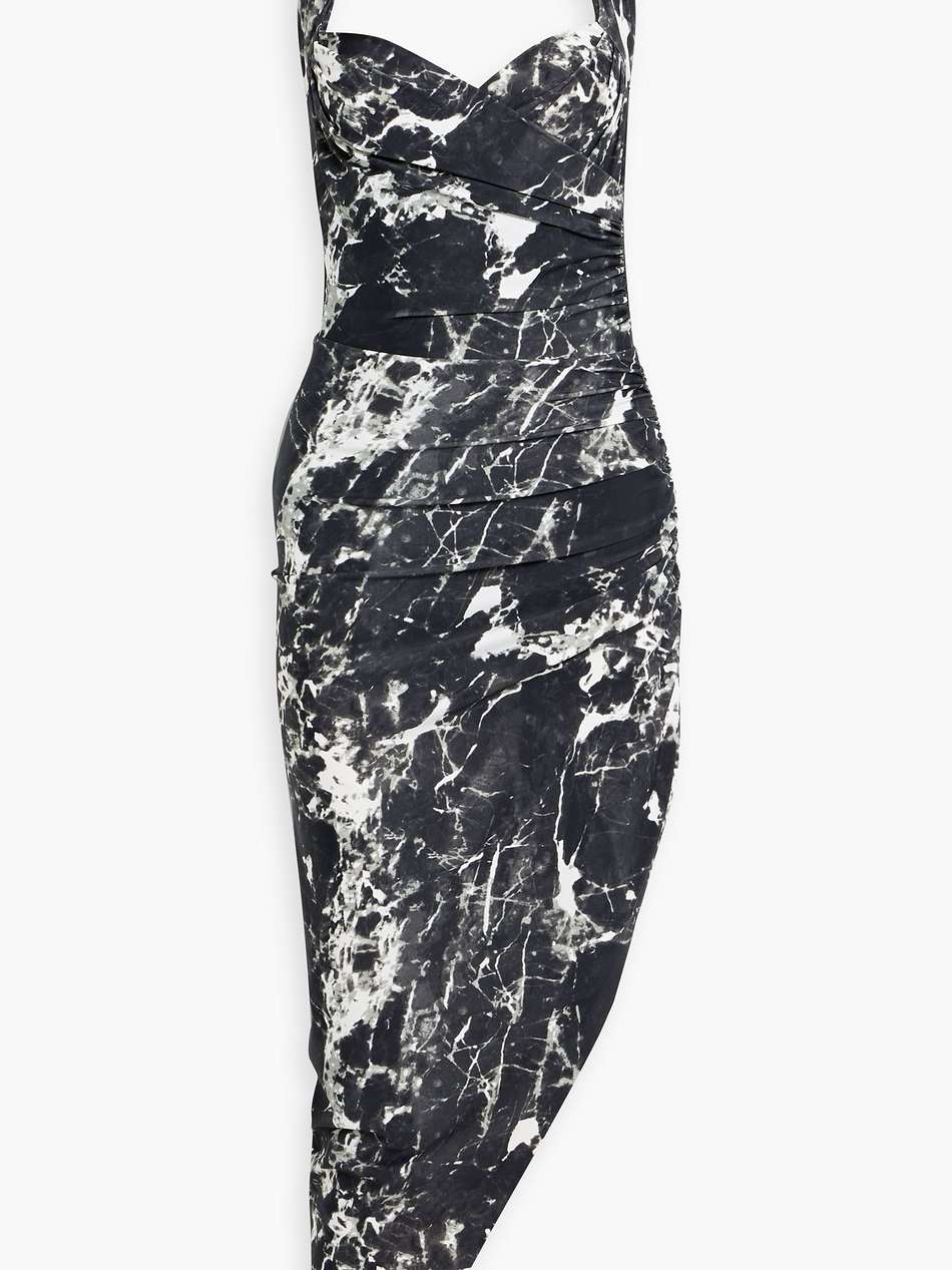 cayla asymmetric printed jersey halterneck maxi dress