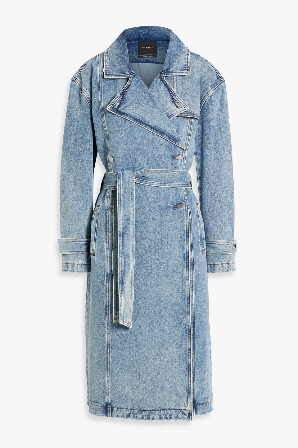 Retroféte Dakota Double-breasted Denim Trench Coat In Mid Denim