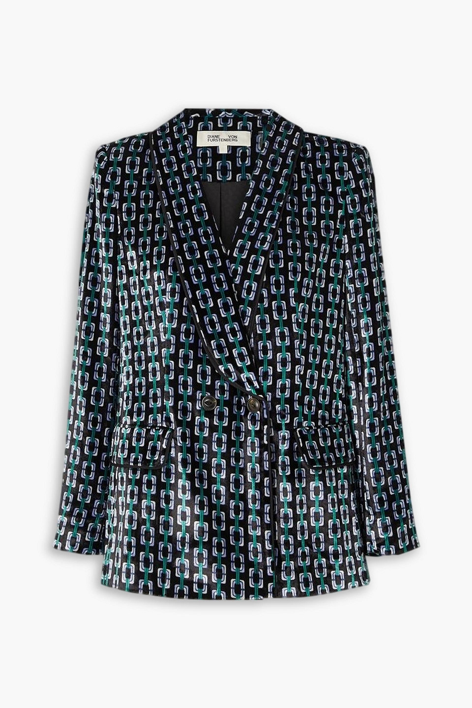 Diane Von Furstenberg Chiana Double-breasted Printed Velvet Blazer In Midnight Blue