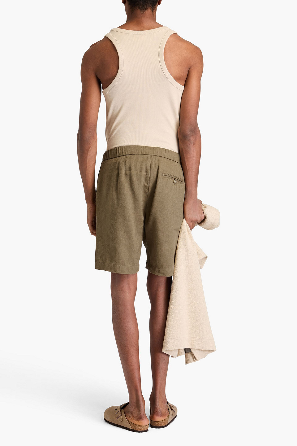 Frescobol Carioca Filipe Linen And Cotton-blend Twill Drawstring Shorts In Army Green