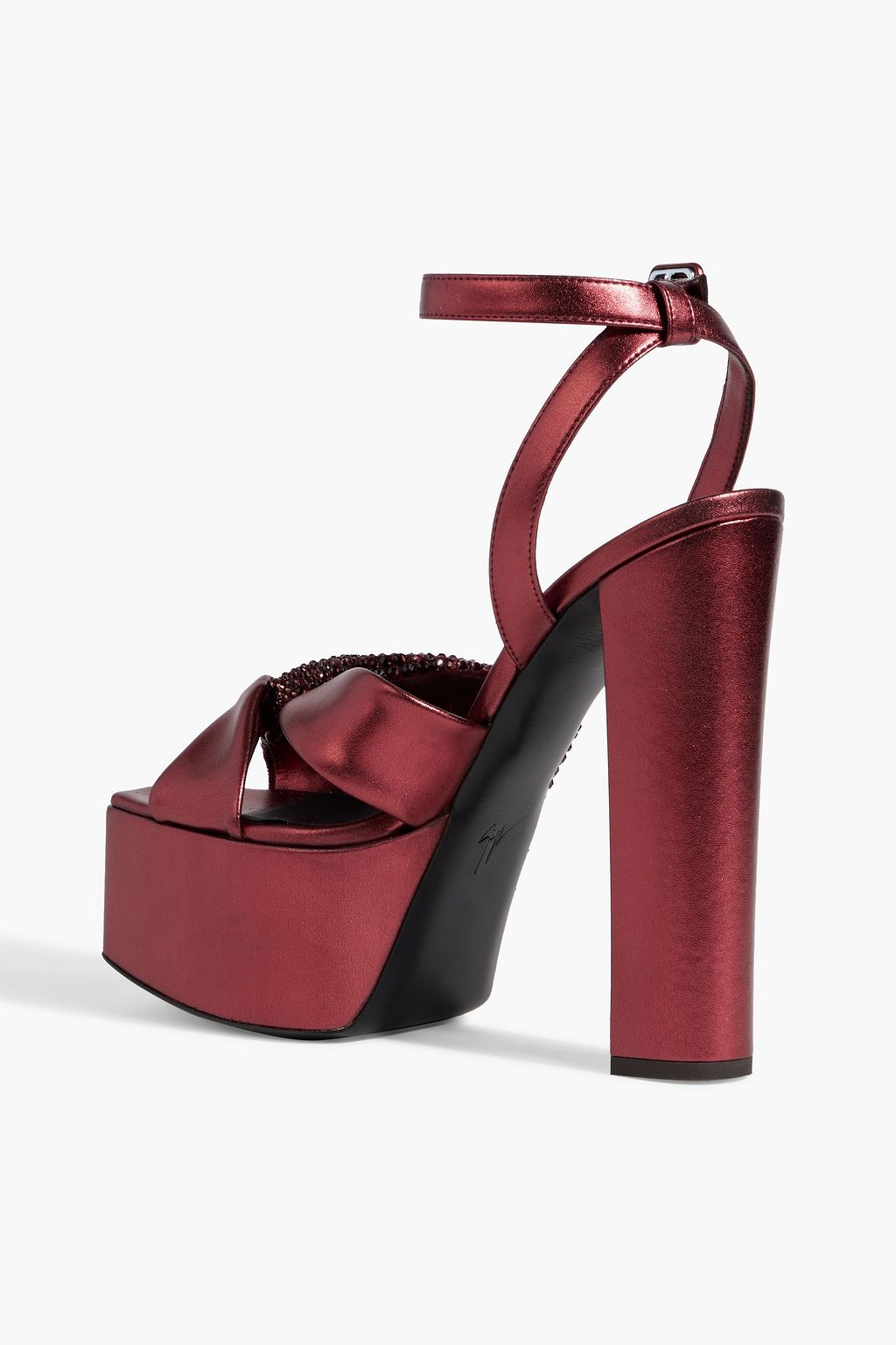 GIUSEPPE ZANOTTI Souree embellished metallic faux leather platform sandals