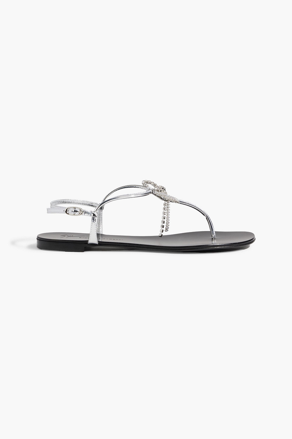 Giuseppe Zanotti Crystal-embellished Mirrored-leather Sandals In Silver