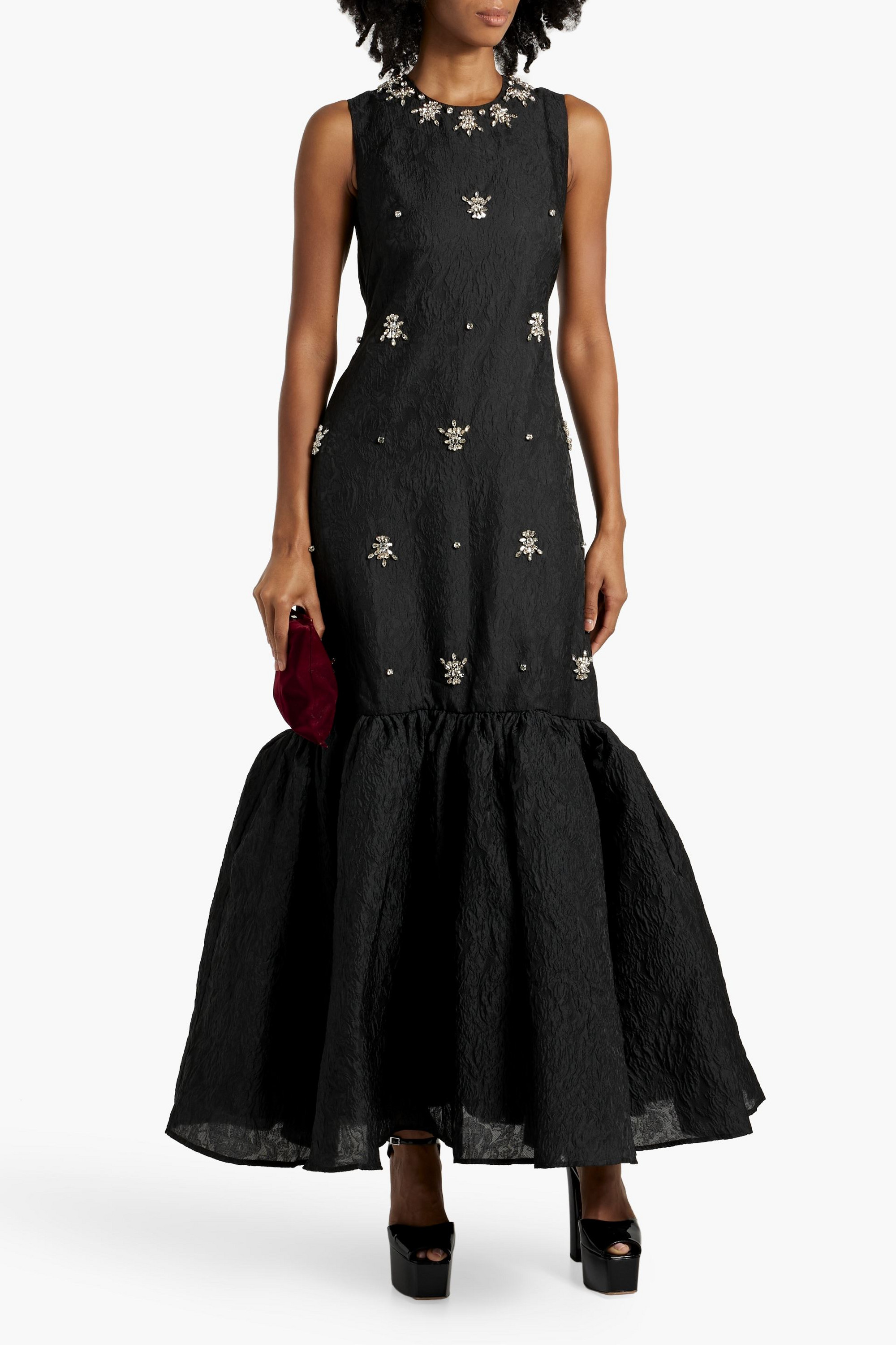 knee length dresses for ladies Arlene Crystal-Embellished Crepe Dress – Fivestory