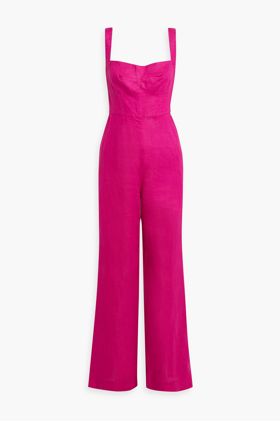 Saloni Rachel Linen Wide-leg Jumpsuit In Fuchsia