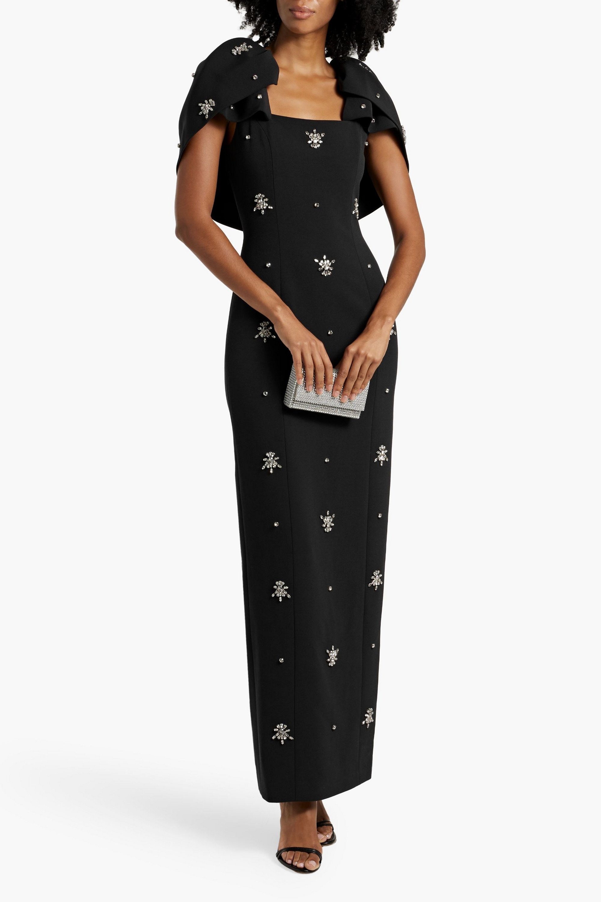 Huishan Zhang Adelaide cape-effect crystal-embellished crepe gown