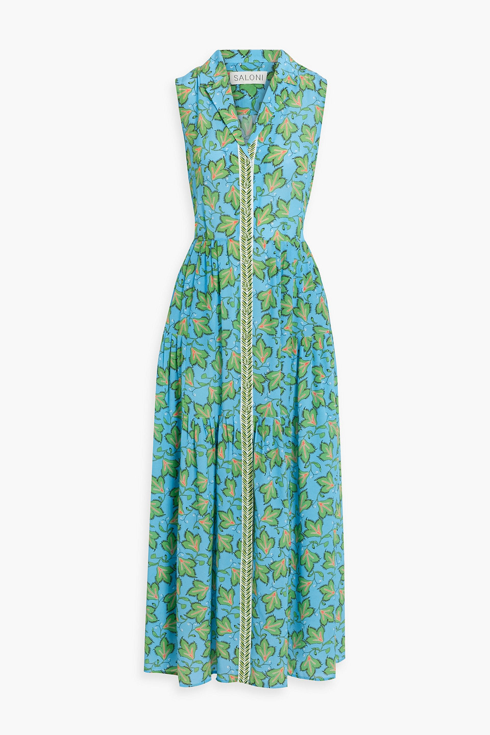 Saloni Arya Printed Silk Crepe De Chine Midi Dress In Turquoise