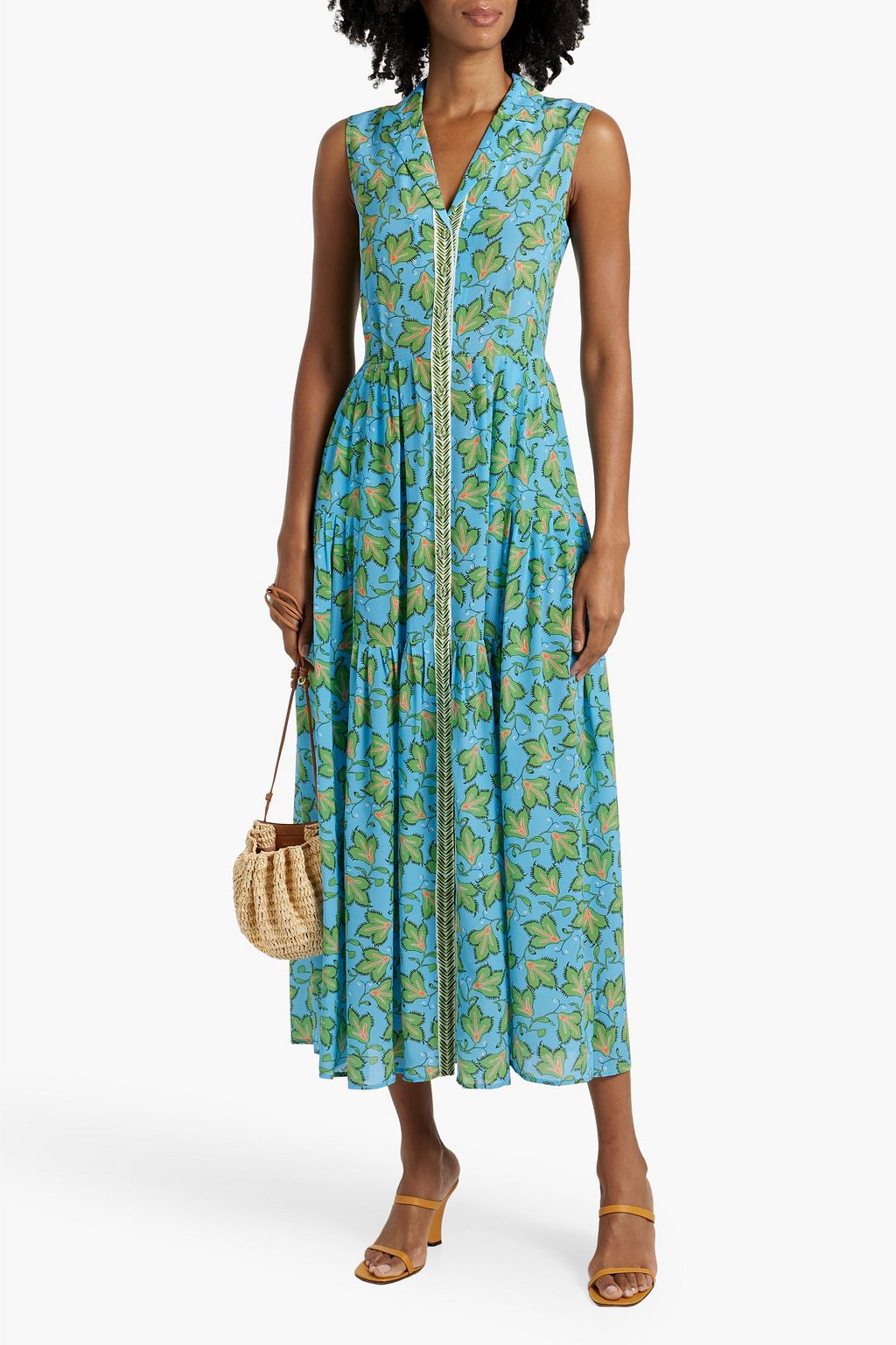 SALONI Arya printed silk crepe de chine midi dress