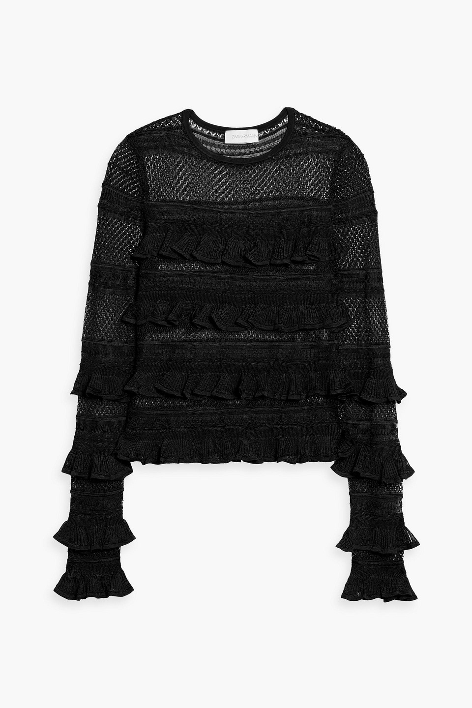 Ruffled crochet-knit top
