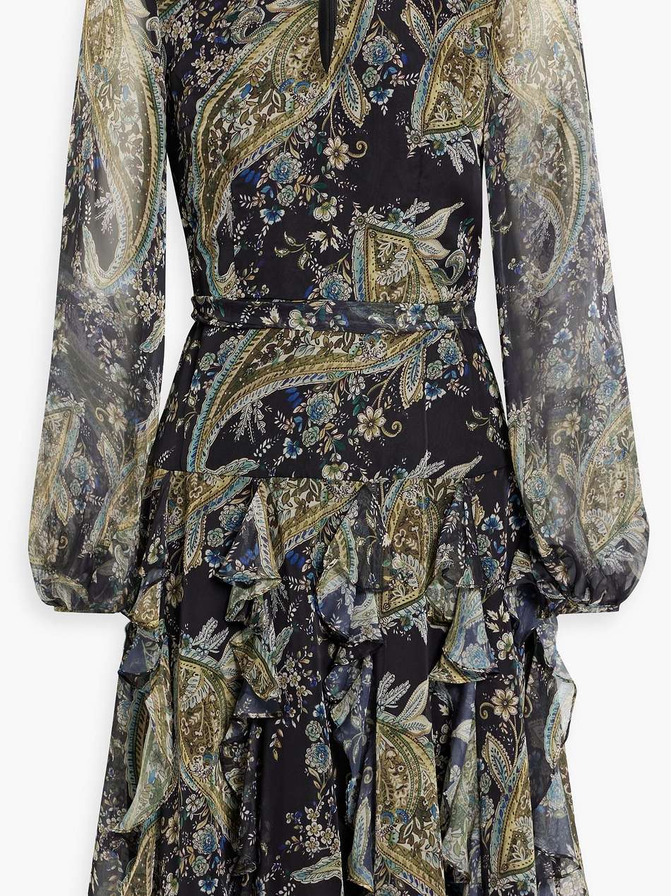 ruffled printed chiffon dress