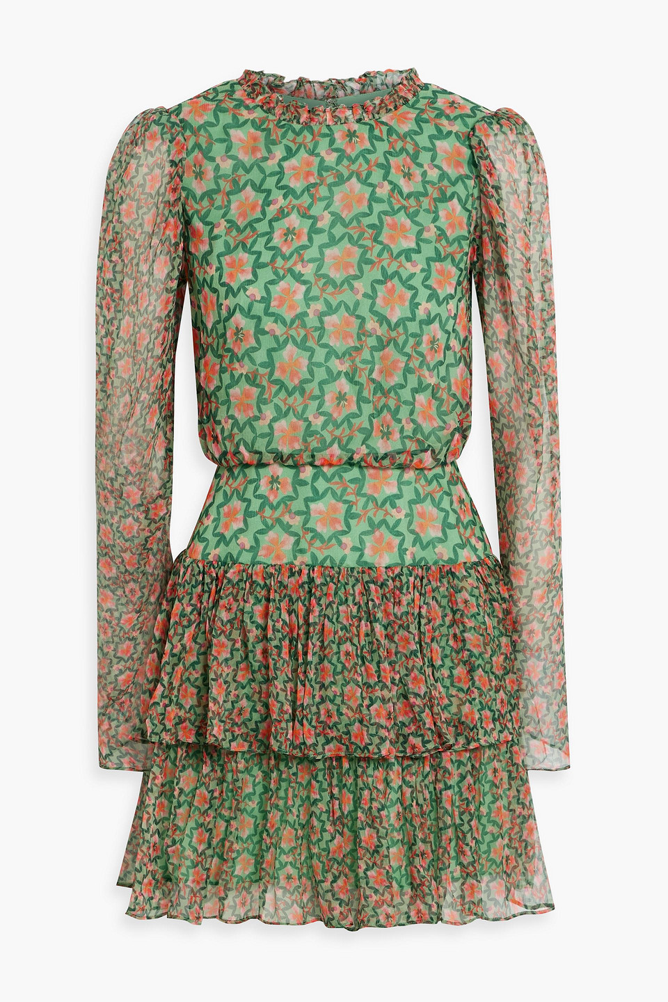 Saloni Ava Printed Silk-georgette Mini Dress In Leaf Green