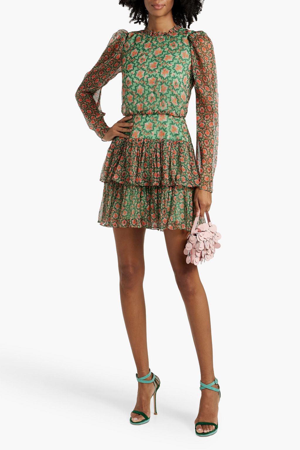 SALONI Ava printed silk-georgette mini dress
