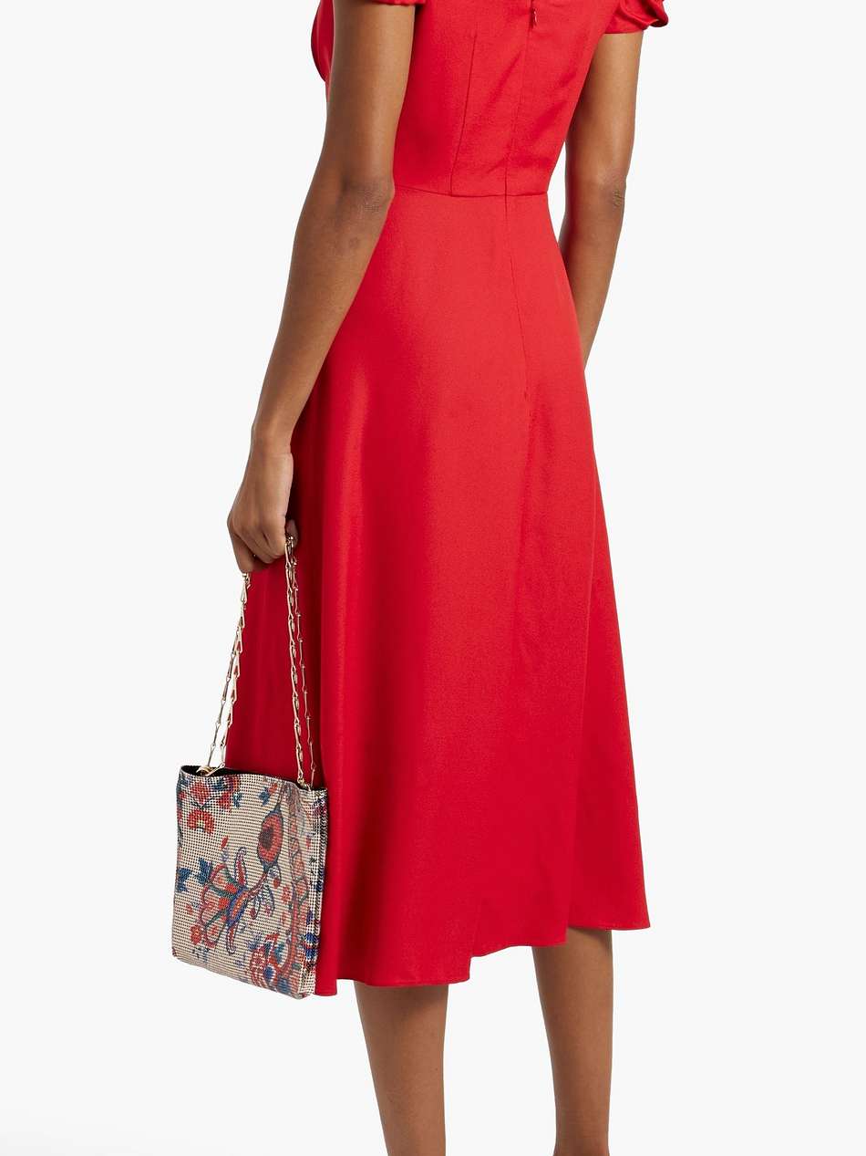 margot ruched crepe midi dress