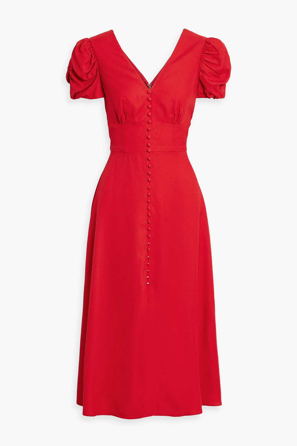 Saloni Margot Button-embellished Crepe Midi Dress In Red