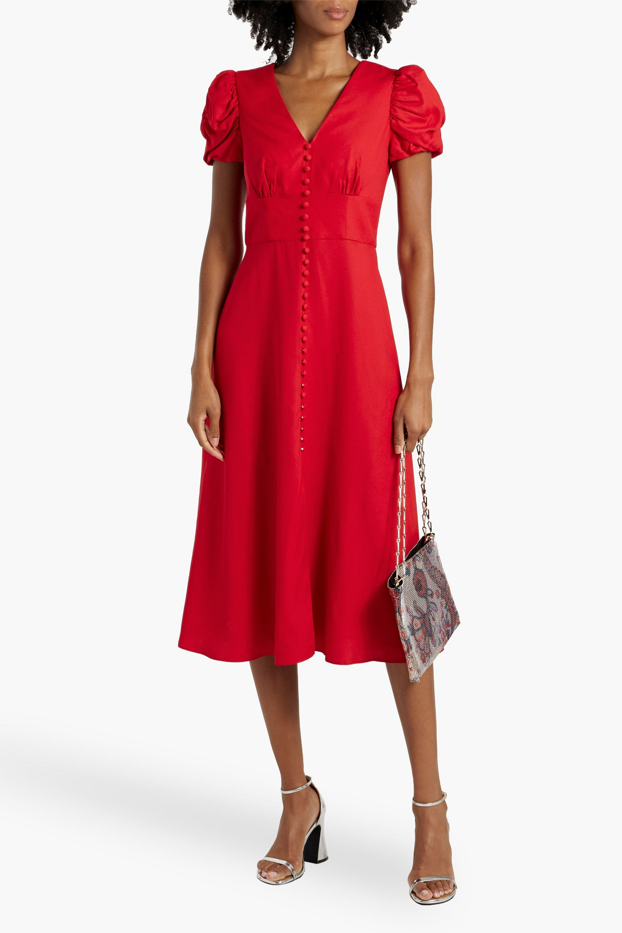 Saloni Margot ruched crepe midi dress