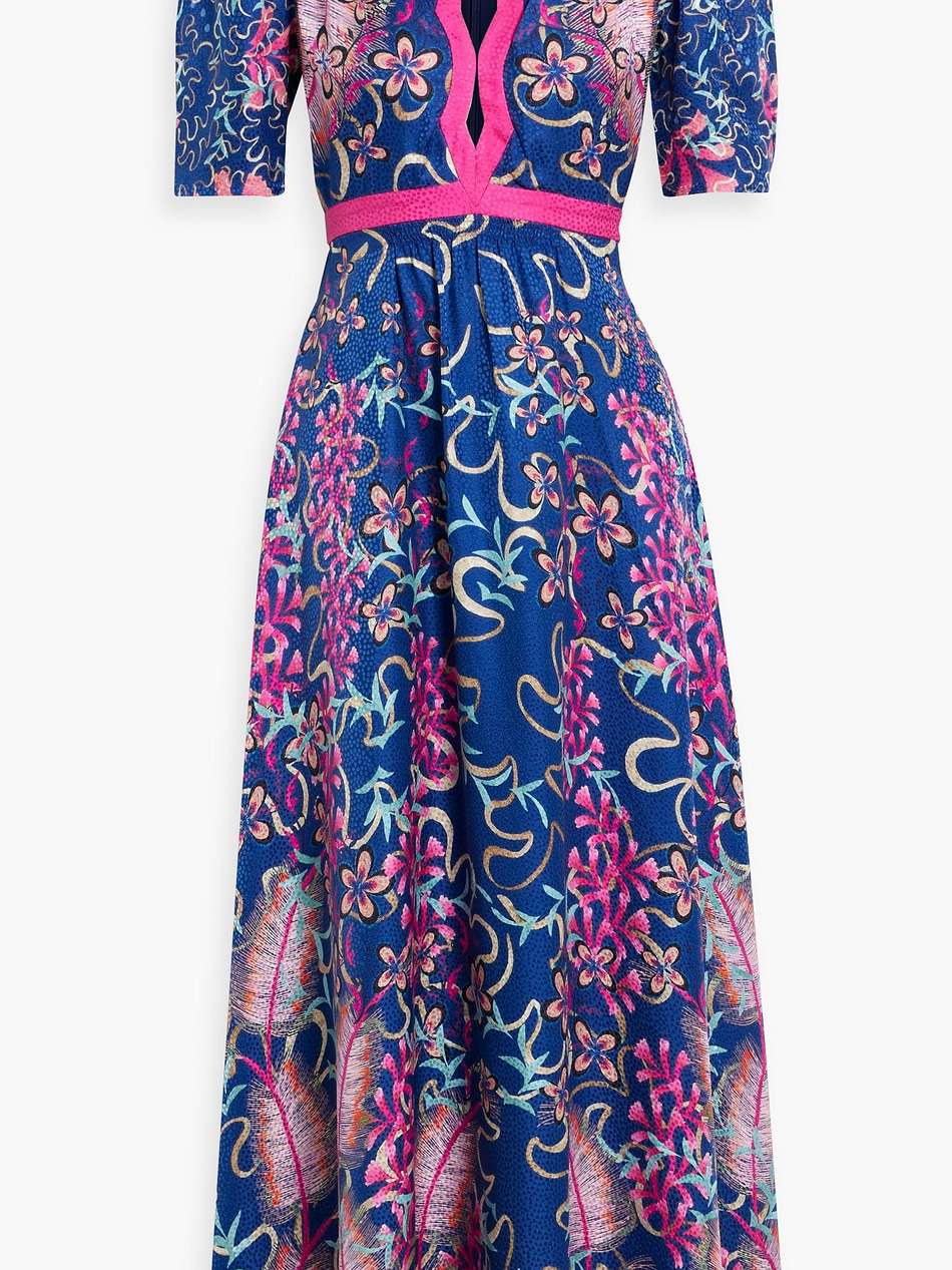 tabitha cutout printed silk-jacquard midi dress