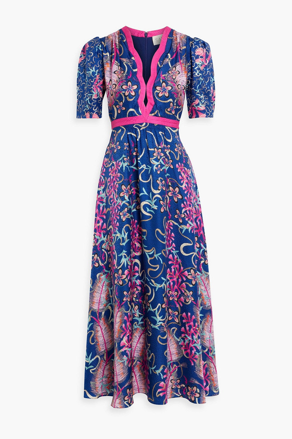 Saloni Dotty Cutout Printed Silk-jacquard Maxi Dress In Kobaltblau