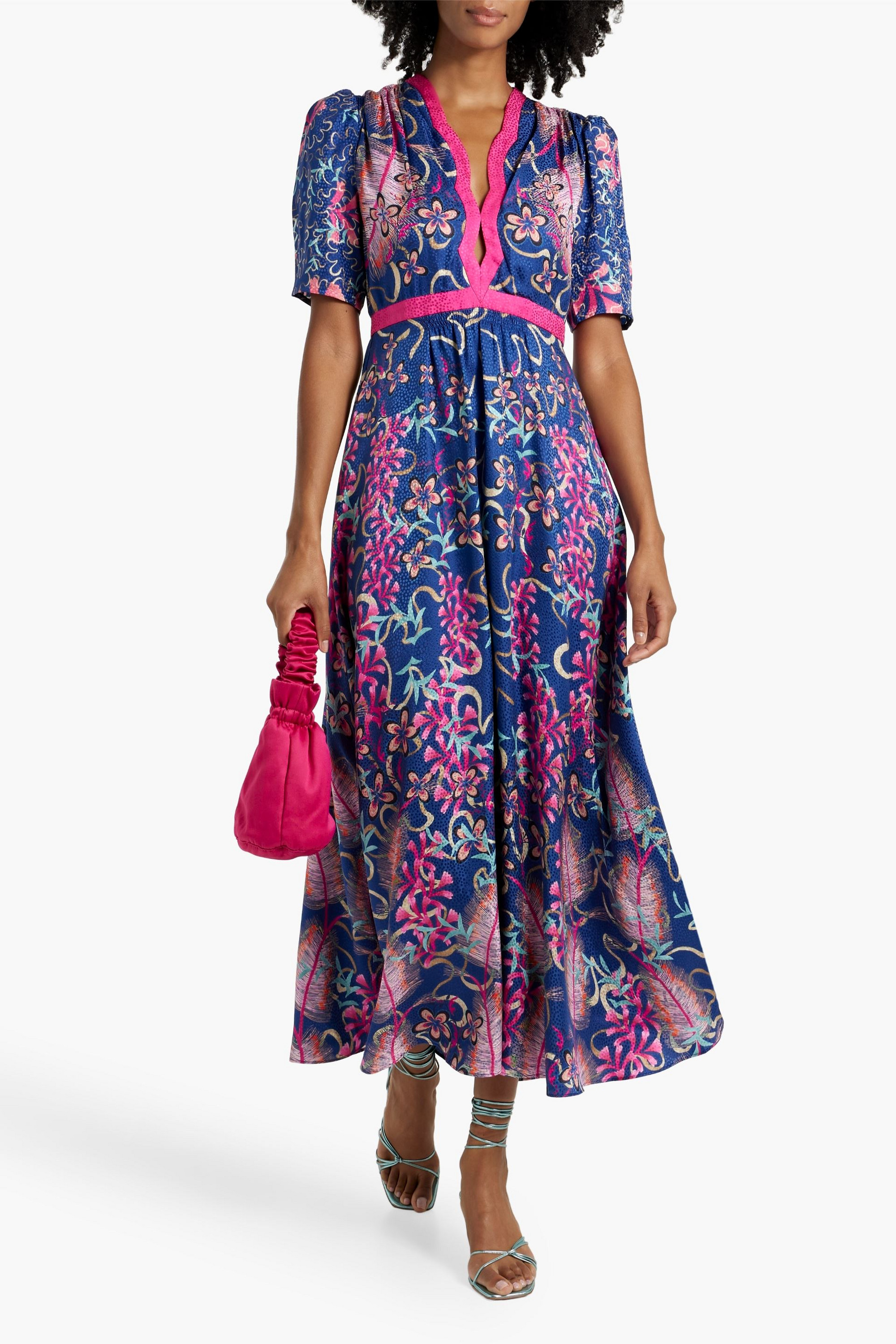 Saloni Tabitha printed silk-satin jacquard midi dress