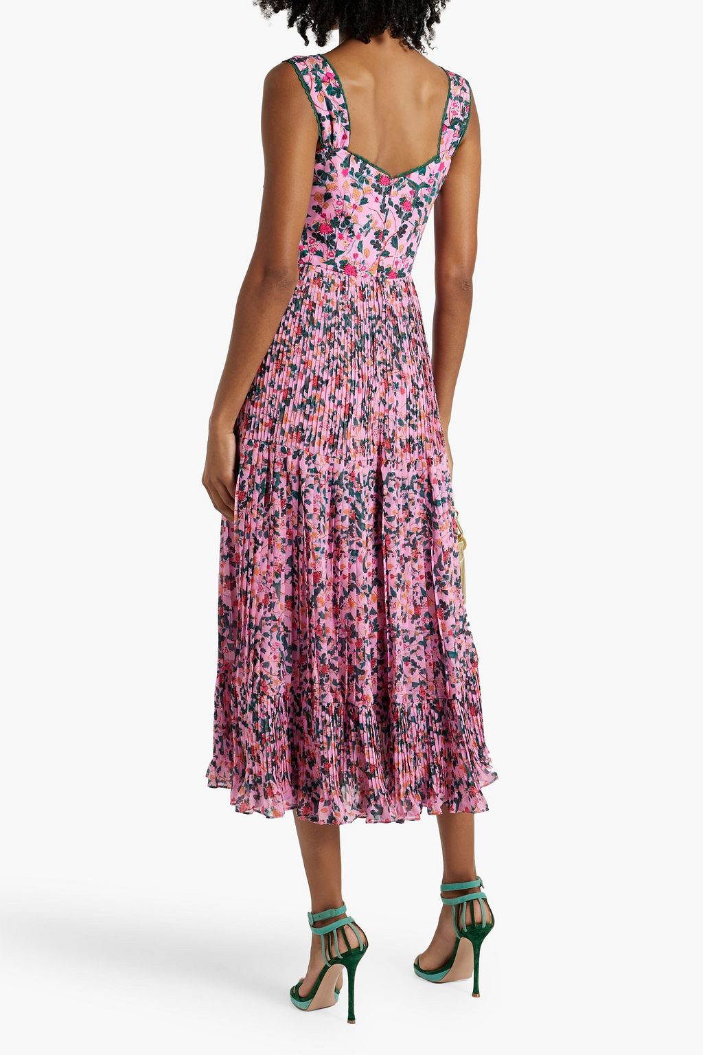 SALONI Lace-trimmed silk-georgette midi dress