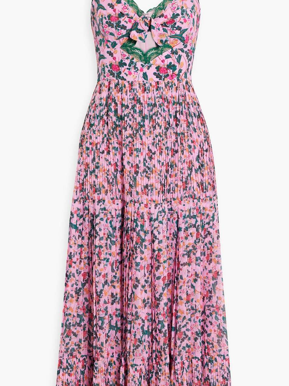 lina lace-trimmed pleated silk-georgette midi dress